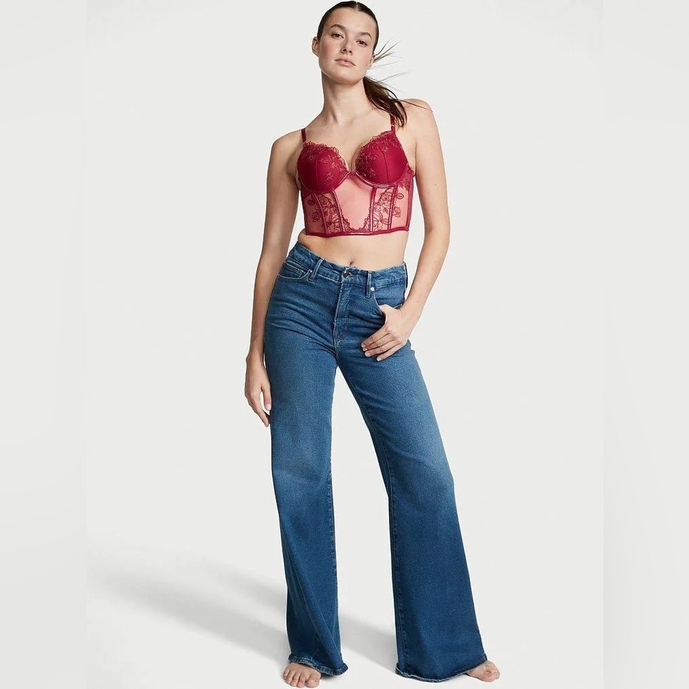 Victoria's Secret Very Sexy Shimmer Heart Embroidery Push-up Corset Top 32DD